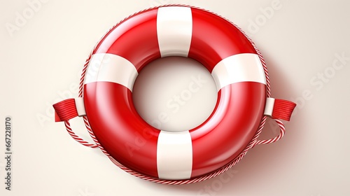 a red and white life preserver on a white background. generative ai