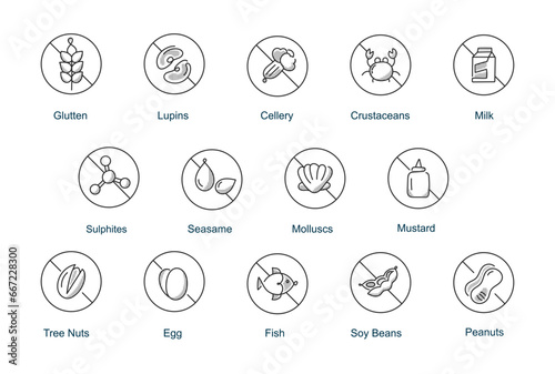 Allergen Icons. Food Allergy Warning & Dietary Restriction Symbols.