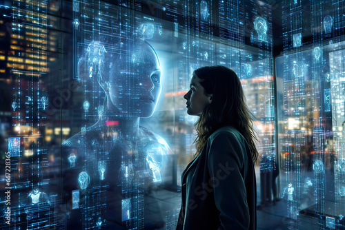 Woman having communication with AI. Generative AI