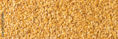 Flax seeds texture. Background with copyspace. Close up. Top view