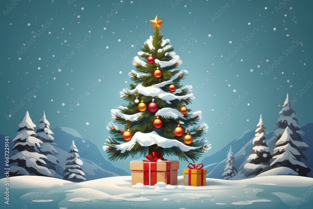 Christmas Gift Tree with Snow Background, Generative Ai Christmas Gift Tree with Snow Background, Generative Ai