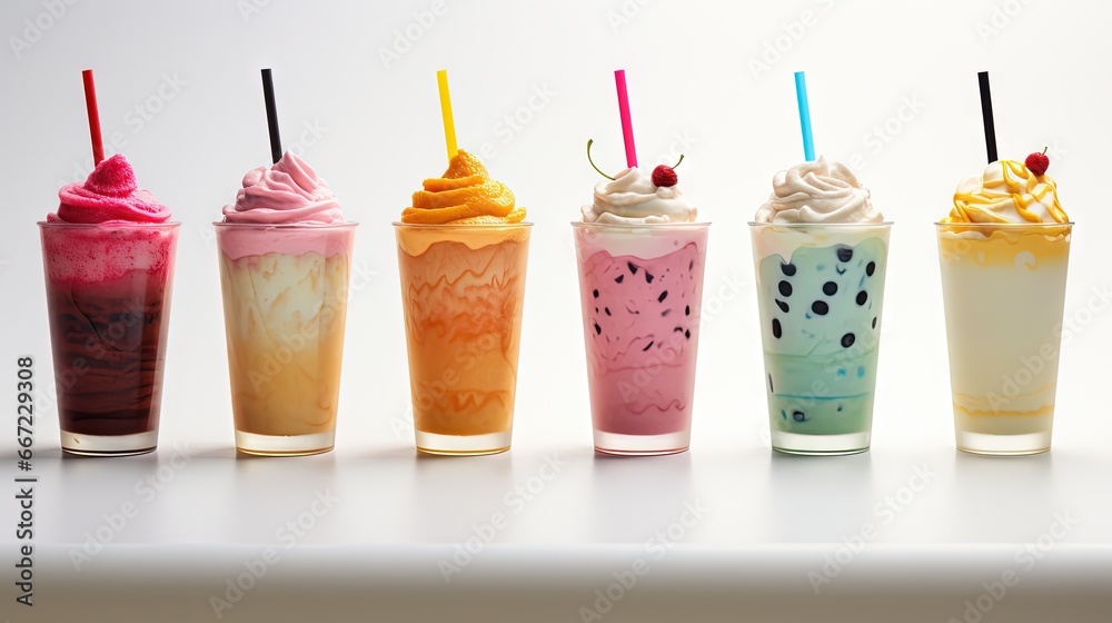 a row of different colored drinks with straws in them. generative ai a row of different colored drinks with straws in them. generative ai