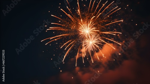 Close up of an dark brown Firework in the Sky. Festive Template for New Year's Eve and Celebrations