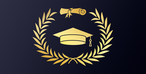 Class of 2024 year laurel graduation vector sign on black background, academic educational design template for celebration ceremony 2024.