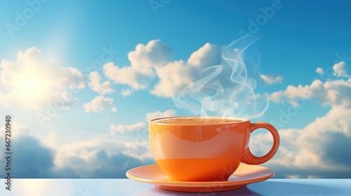  a cup of coffee with steam rising out of it on a saucer. generative ai
