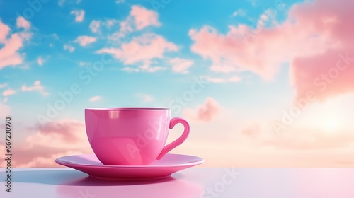  a pink coffee cup sitting on top of a saucer. generative ai