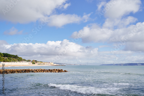 Beautiful view of ocean beach, Lisbon Portugal.