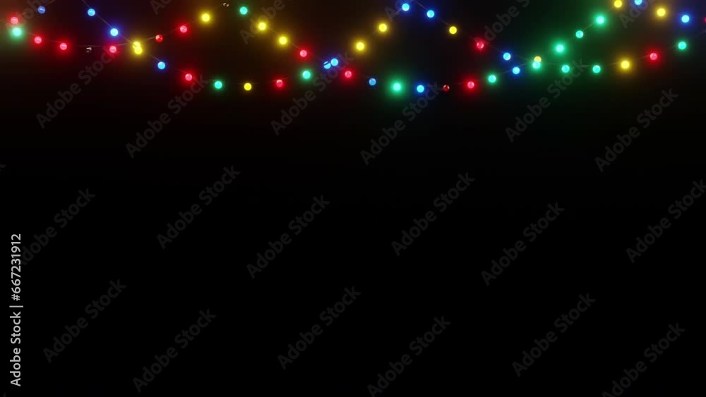 light bulb string on black background, Christmas lights colour.