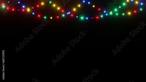light bulb string on black background, Christmas lights colour. photo