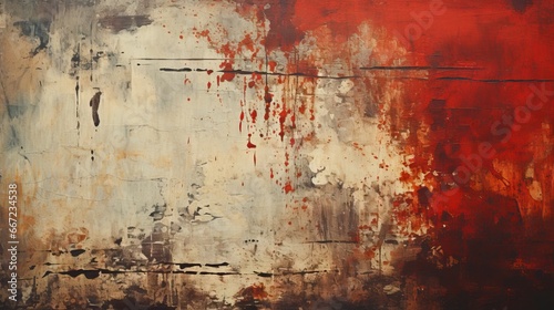 Artistic canvas blending deep reds with neutral whites, portraying emotions and chaos