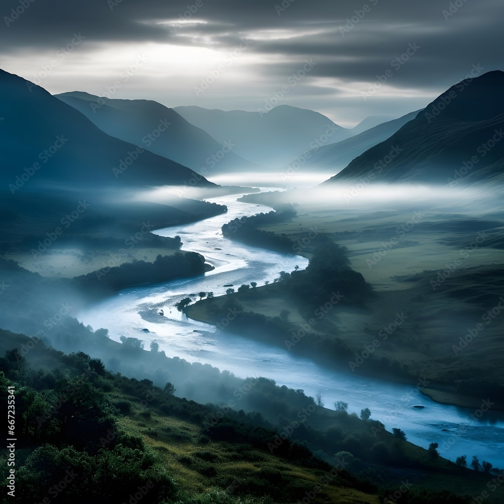 Foggy landscape in the English Lake District National Park, UK
