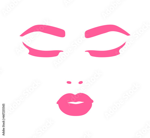 Vector Illustration of female face with closed eyes in pink colors