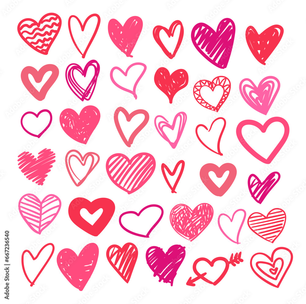 Vector isolated hand drawn heart doddles