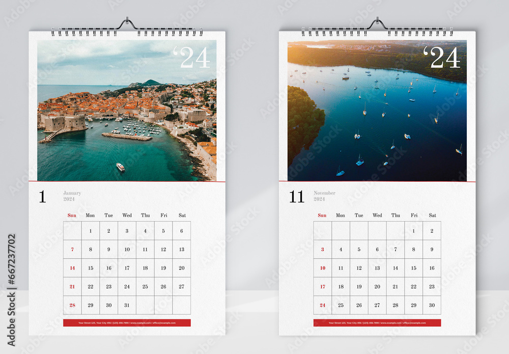 Classic Wall Calendar 2024 Layout Stock Template Adobe Stock