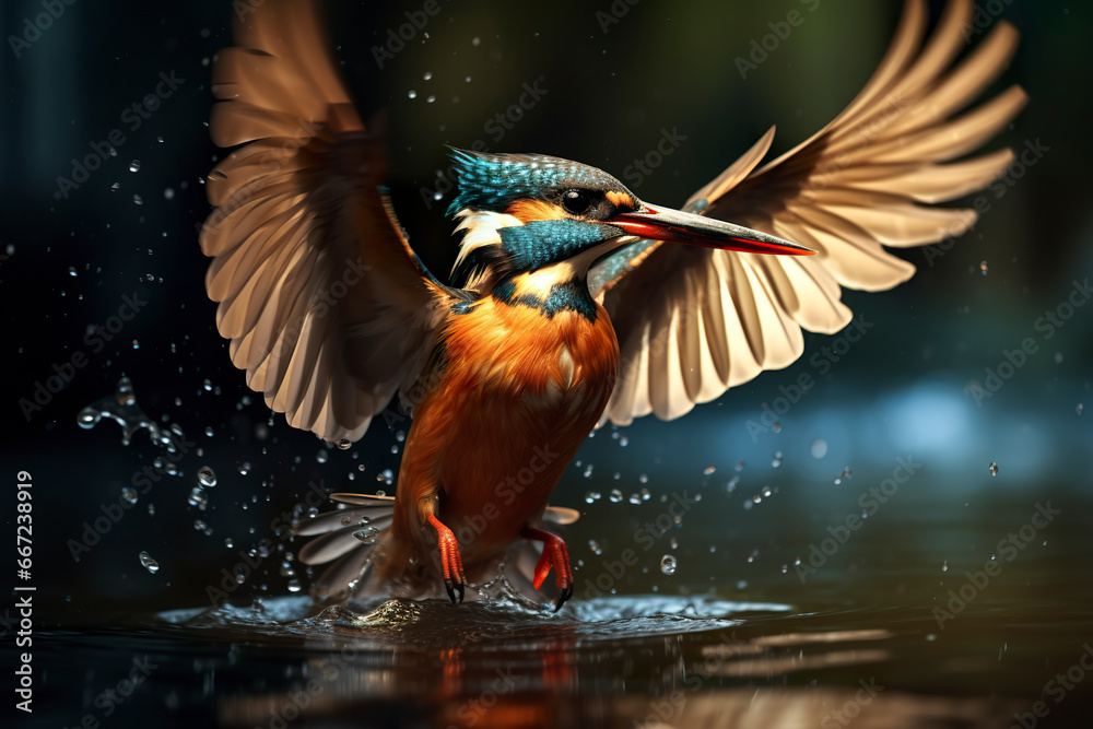 A beautiful kingfisher draws arcs in the air trying to capture agile