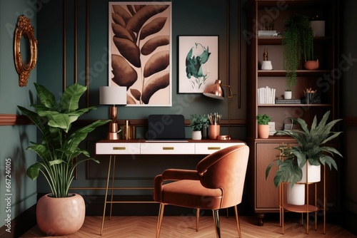 Inspiring office interior design, art deco style home office with furniture © DNY3D