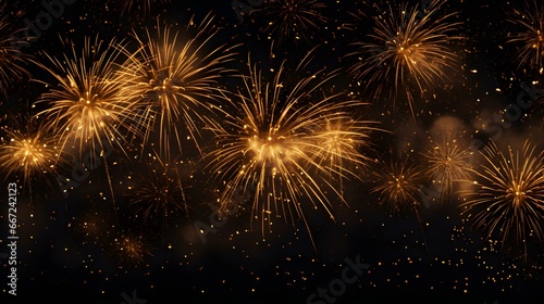 Background of dark gold Fireworks. Festive Template for New Year s Eve and Celebrations