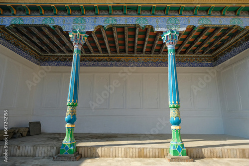 Detail of the interior of the Khudayar Khan Palace in Kokand in the Fergana Valley, Uzbekistan. photo