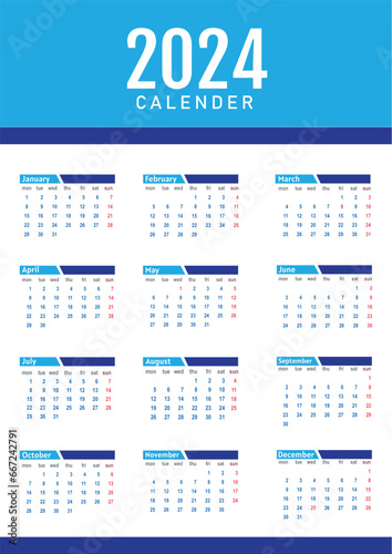 Free vector elegant 2024 wall calendar blue template a full page design vector