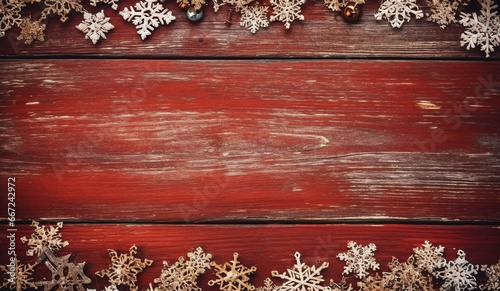 Festive Christmas Decoration on Weathered Grunge Wooden Board - Created with Generative AI Tools