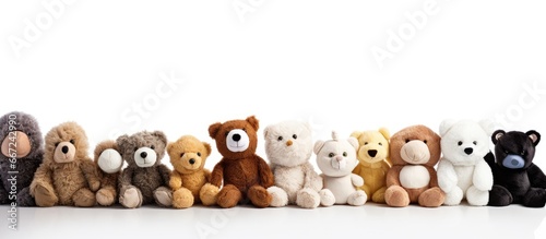 Many plush toys lined up together photo
