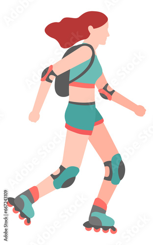 Roller skater girl. Young woman skating on street © YummyBuum