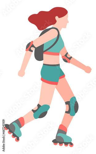 Roller skater girl. Young woman skating on street