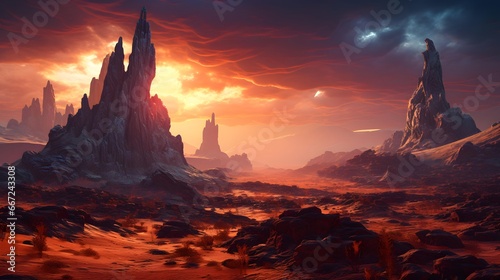 Fantasy alien planet. Mountain. 3D illustration. Computer generated image.