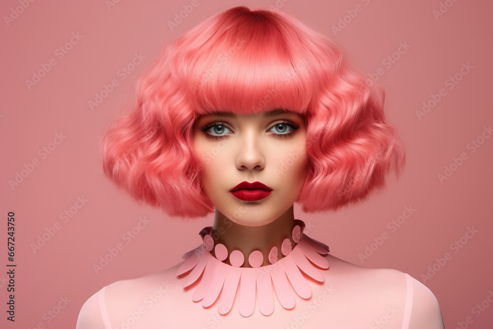Beautiful European girl with pink square, studio shot Beautiful European girl with pink square, studio shot