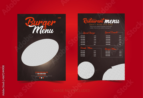 Business Food Menu card With the latest design that will make you stand out! Combined with Dark and Orange colors.