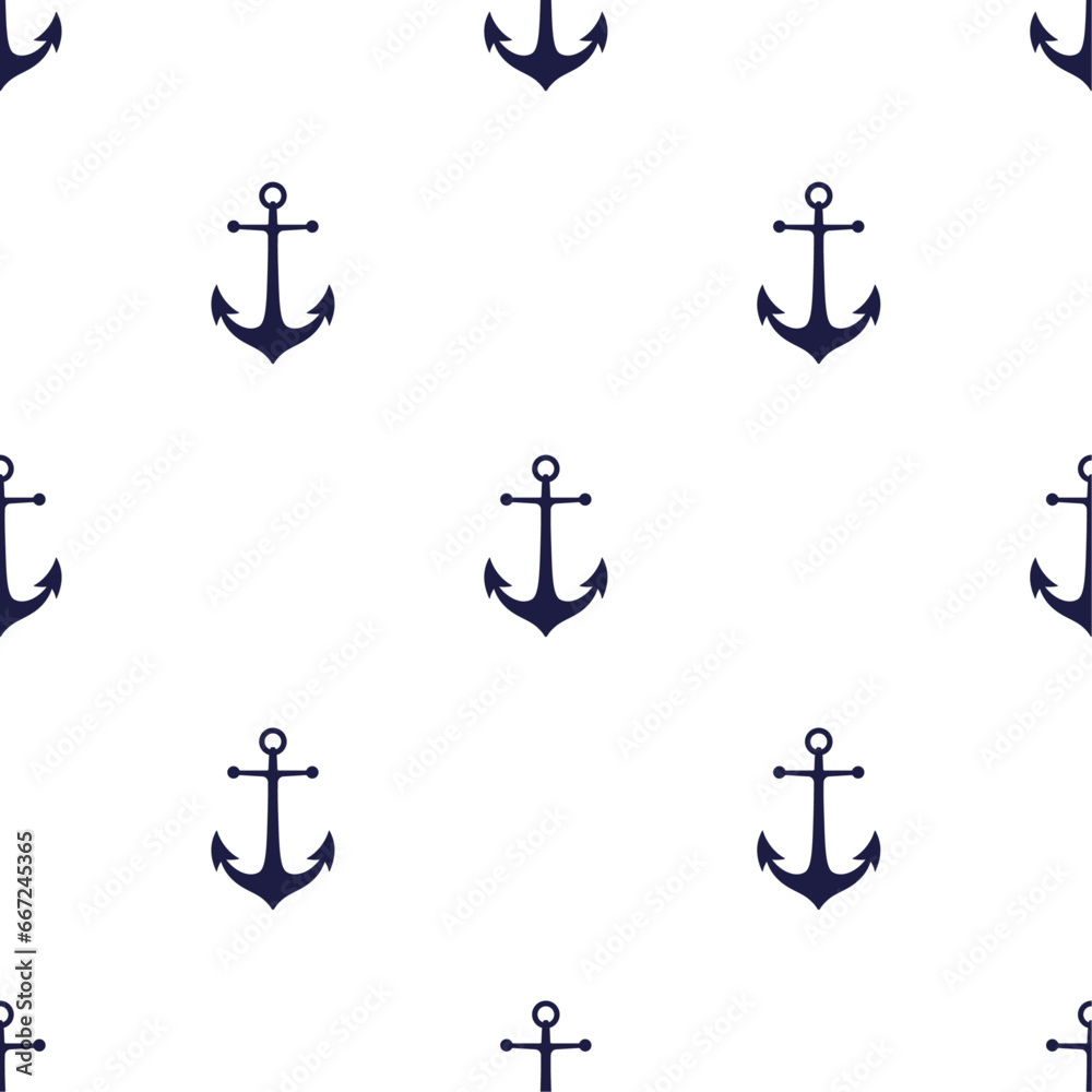 Dark blue anchors on white background seamless pattern. Marine boyish theme. Best for childish textile, print, wallpapers, and nursery decoration.