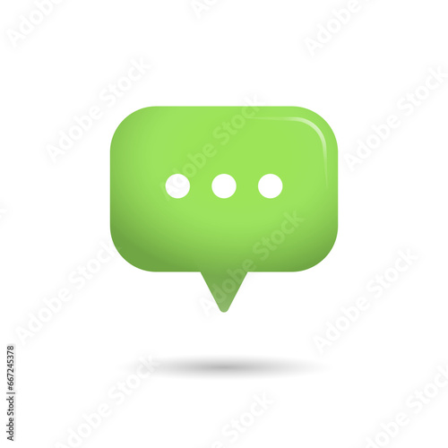 3D social media notification, speech bubble with three dots, ellipsis. Button on white background, vector