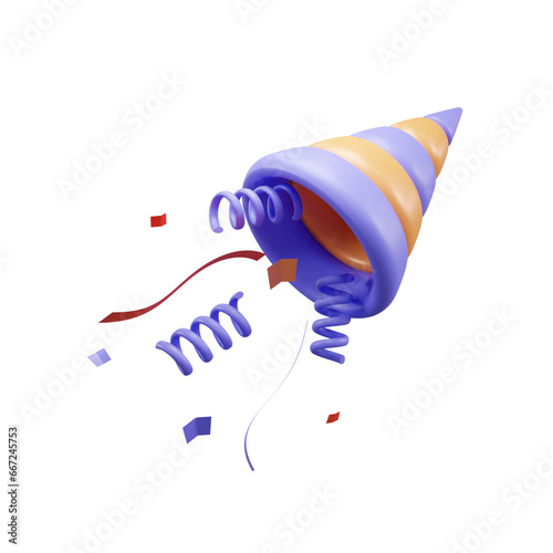 Birthday party popper confetti 3d icon or Party Popper with confetti 3D Icon or celebration popper confetti 3D Icon