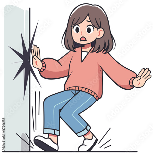 Woman accidentally bumping into a wall, cartoon style vector illustration, Lady bumping into a wall, girl hitting a wall by accident, stock vector image