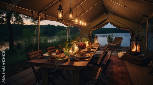 Dinner while Glamping in a horizontal perspective