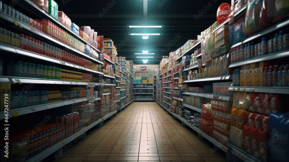 empty supermarket shelves, a visual representation of the impact of stay-at-home orders, highlighting the effects on everyday life.