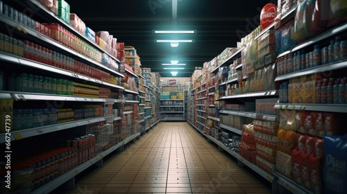 empty supermarket shelves, a visual representation of the impact of stay-at-home orders, highlighting the effects on everyday life. photo