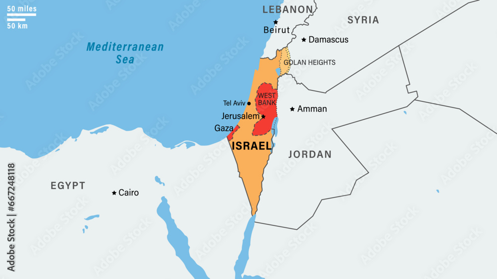 Map Middle East Region With Israel Border. The Borders Of Israel After ...