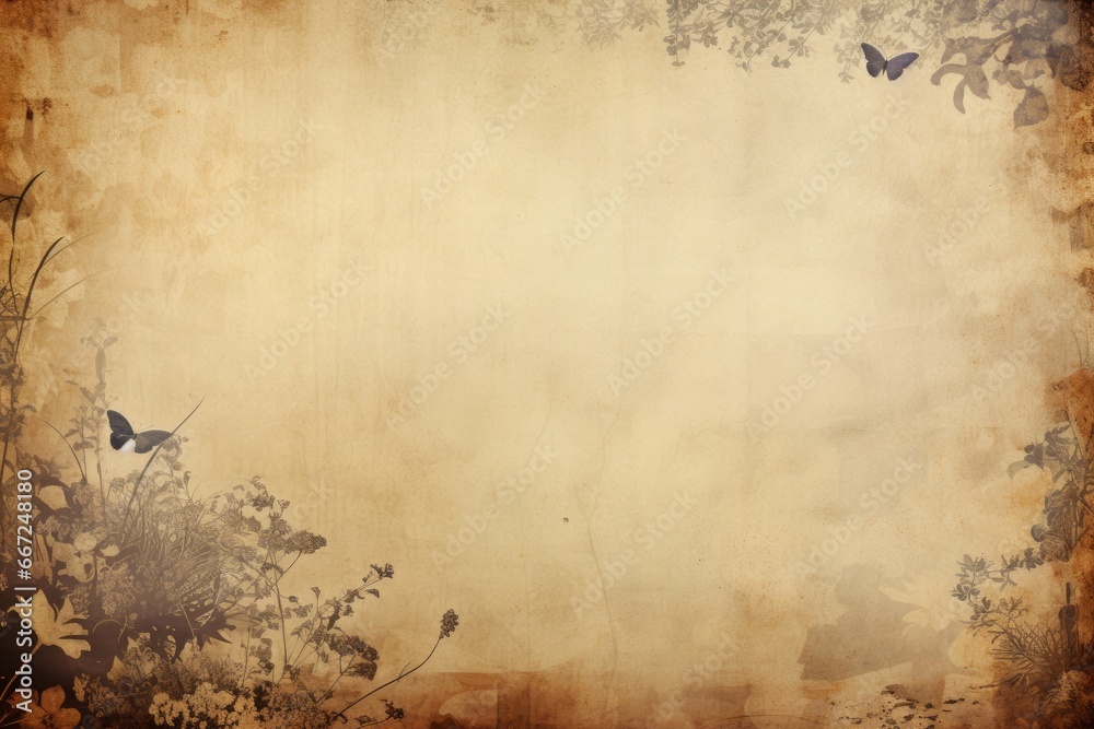 Fototapeta premium Grunge old paper background with flowers
