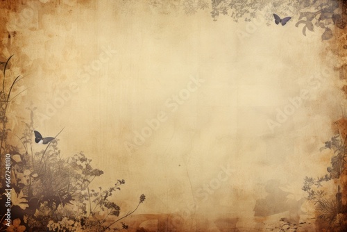 Grunge old paper background with flowers