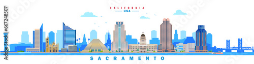 Sacramento city landmarks vector illustration on white background  California  USA