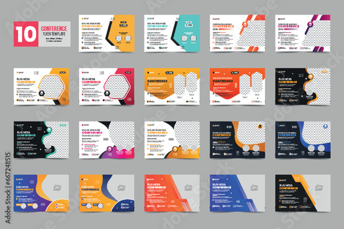 Corporate horizontal business conference flyer template bundle or online webinar and technology conference social media banner layout, live webinar event invitation banner design template