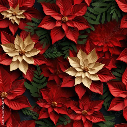 seamless pattern red christmas background with poinsettia