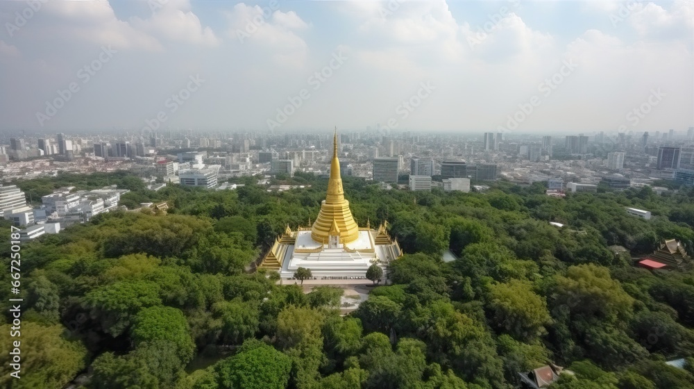  Aerial view of The Golden Mount Temple in Bangkok, Thailand