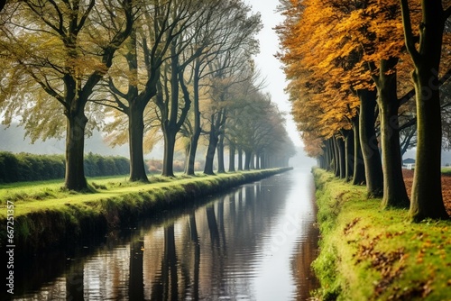 Wallpaper Mural Scenic view of a Dutch waterway during the fall season