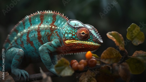 Chameleon in the forest. Colorful chameleon. Wildlife Concept. Background with Copy Space.