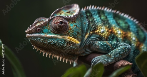 Close up of a veiled chameleon - Furcifer pardalis. Wildlife Concept. Background with Copy Space. © John Martin