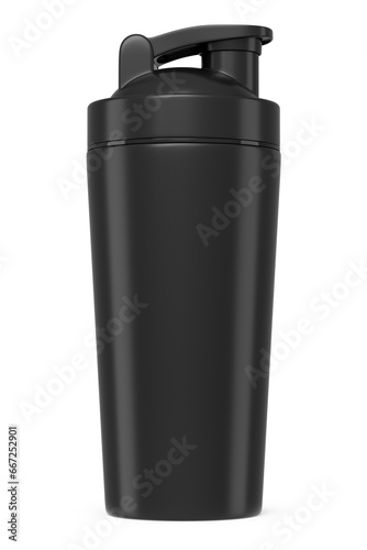 Bild auf Leinwand Black plastic sport shaker for protein drink isolated on white background