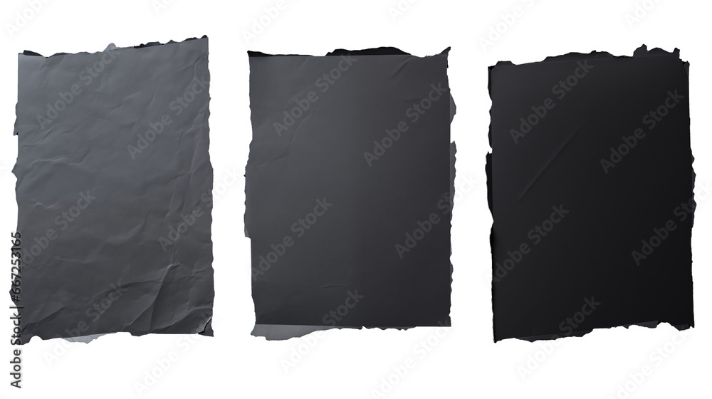 three pieces of peeled black and white paper