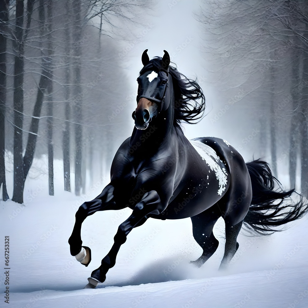 Obraz premium black and white horse generative AI tool